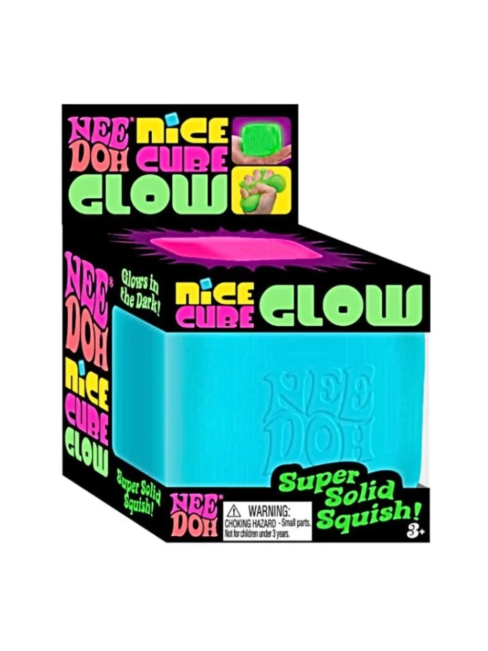 NeeDoh Nice Cube Glow - BLUE, 1 pc-Super Solid Squish Fidget Sensory Toy - NIB